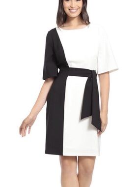 Maggy London black/ecru color block Side Tie Sheath Short dress Size 2 NWT